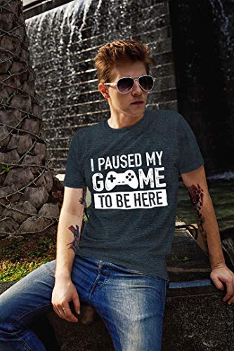 I Paused My Game to Be Here t Shirt Gamer Gifts for Men Gaming Funny Graphic Tees (Charcoal Black, Youth S(8))