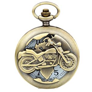 jewelrywe bronze biker motorcycle motorbike moto pocket watch necklace pendant mens, for xmas