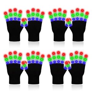 onereed 4 pairs led gloves girls boys toys age 8-12 years old light up gloves for kids teens and adults halloween christmas valentines easter birthday parties gifts for kids friends parents couples