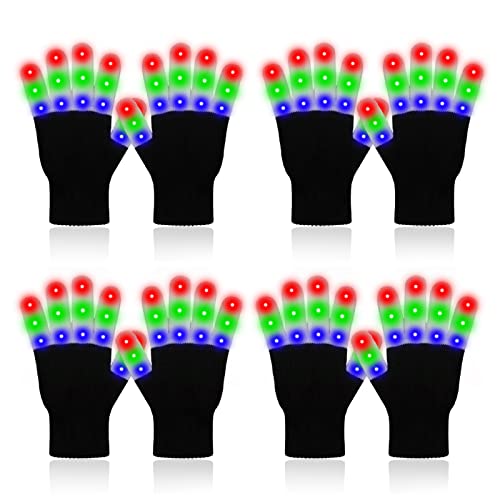 ONEREED 4 Pairs LED Gloves Girls Boys Toys Age 8-12 Years Old Light Up Gloves for Kids Teens and Adults Halloween Christmas Valentines Easter Birthday Parties Gifts for Kids Friends Parents Couples