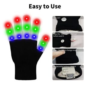 ONEREED 4 Pairs LED Gloves Girls Boys Toys Age 8-12 Years Old Light Up Gloves for Kids Teens and Adults Halloween Christmas Valentines Easter Birthday Parties Gifts for Kids Friends Parents Couples