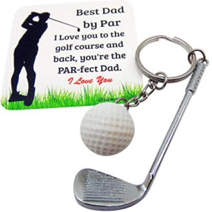 Westmon Works Golf Club Keychain Best Dad by Par Metal Key Ring for Golfer Daddy with Card for His Birthday orFathers Day