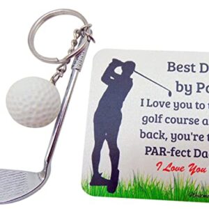 Westmon Works Golf Club Keychain Best Dad by Par Metal Key Ring for Golfer Daddy with Card for His Birthday orFathers Day