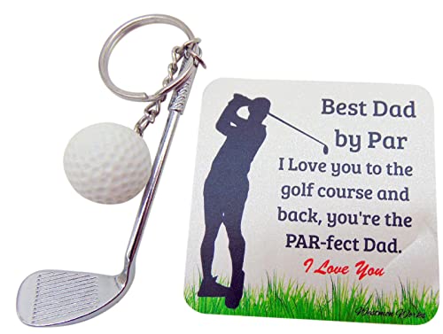 Westmon Works Golf Club Keychain Best Dad by Par Metal Key Ring for Golfer Daddy with Card for His Birthday orFathers Day