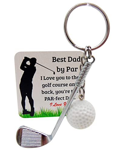 Westmon Works Golf Club Keychain Best Dad by Par Metal Key Ring for Golfer Daddy with Card for His Birthday orFathers Day