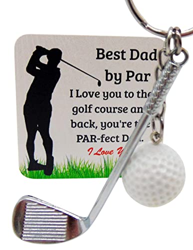 Westmon Works Golf Club Keychain Best Dad by Par Metal Key Ring for Golfer Daddy with Card for His Birthday orFathers Day