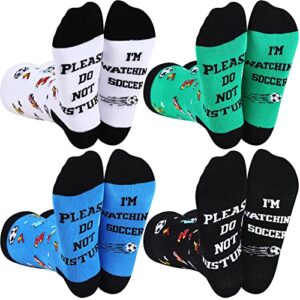 4 pairs men’s soccer socks please do not disturb i’m watching soccer socks novelty football casual lover funny gifts for christmas game men and women, black, green, white blue, one size