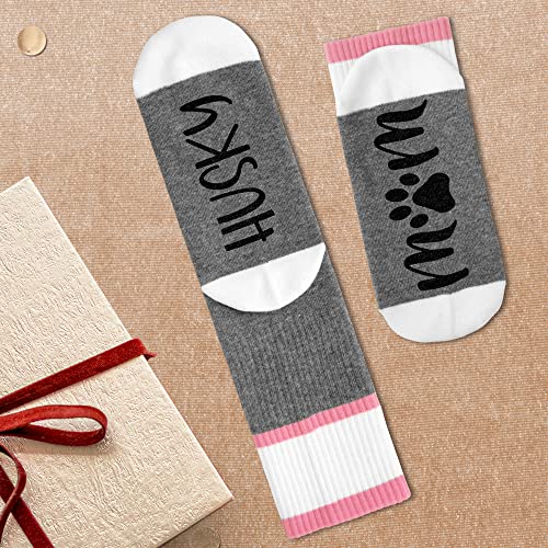 Husky Mom Socks (1 Pair), Dog Mom Socks, Dog Lover Gift, Casual Novelty Christmas Mom Birthday Gifts -043