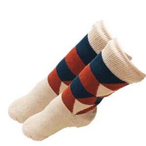 Mens Christmas Snowflakes Argyle Thick Knit Sherpa Fleece Lined Thermal Fuzzy Slipper Socks Size 10-13 (Khaki/Blue Red)