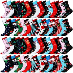 54 pairs christmas socks for women men colorful soft fun holiday festive crew socks novelty christmas gift bulk, 50 styles