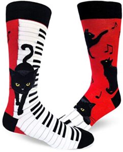 modsocks men’s piano cat men’s crew socks in red