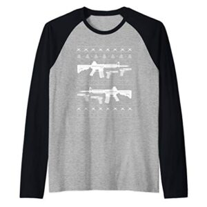 Gun Hunter Hunting Funny Cop Police Ugly Christmas Raglan Baseball Tee