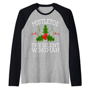 Christmas Mistletoe Wingman Funny Raglan Baseball Tee