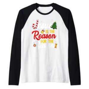 Christian Jesus The Reason Christmas Stocking Stuffer Raglan Baseball Tee