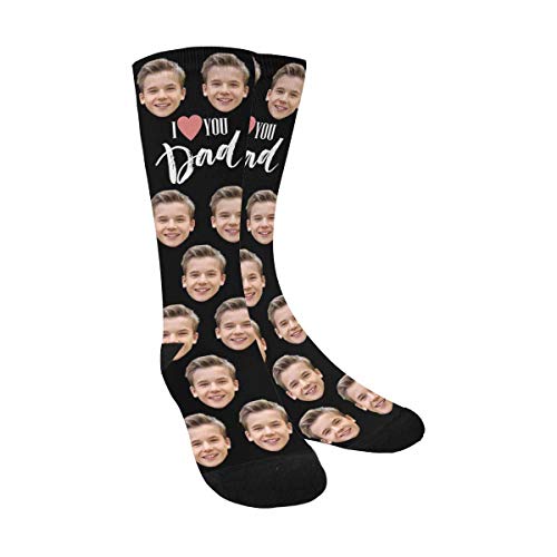 Custom Face Socks Personalized Happy Father's Day Gift I Love You Dad Turn Your Face Picture Into Crew Socks Black