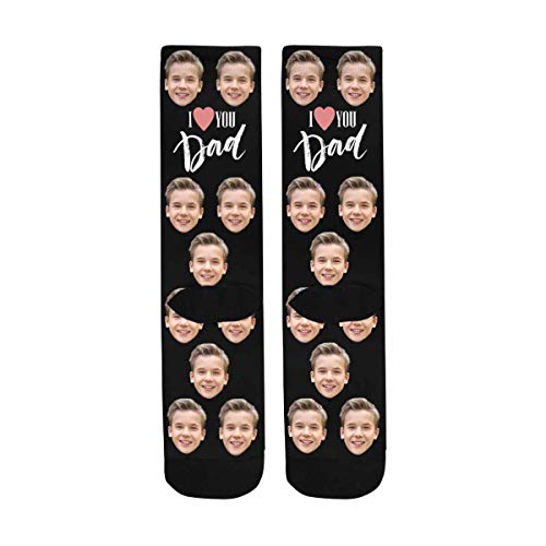 Custom Face Socks Personalized Happy Father's Day Gift I Love You Dad Turn Your Face Picture Into Crew Socks Black