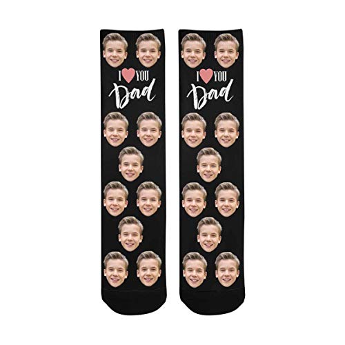 Custom Face Socks Personalized Happy Father's Day Gift I Love You Dad Turn Your Face Picture Into Crew Socks Black