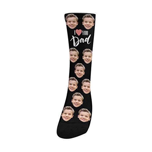 Custom Face Socks Personalized Happy Father's Day Gift I Love You Dad Turn Your Face Picture Into Crew Socks Black