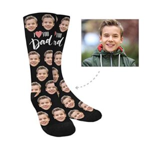 Custom Face Socks Personalized Happy Father's Day Gift I Love You Dad Turn Your Face Picture Into Crew Socks Black