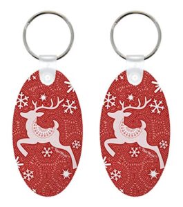 stocking stuffer keychain winter holiday reindeer theme 2-pack aluminum oval keychain