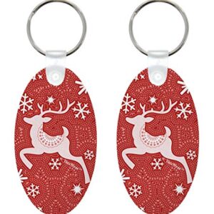 Stocking Stuffer Keychain Winter Holiday Reindeer Theme 2-Pack Aluminum Oval Keychain