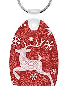 Stocking Stuffer Keychain Winter Holiday Reindeer Theme 2-Pack Aluminum Oval Keychain