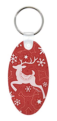 Stocking Stuffer Keychain Winter Holiday Reindeer Theme 2-Pack Aluminum Oval Keychain