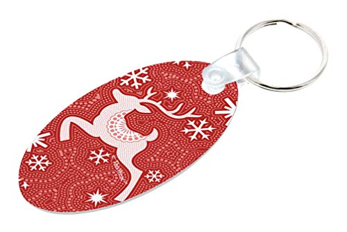 Stocking Stuffer Keychain Winter Holiday Reindeer Theme 2-Pack Aluminum Oval Keychain