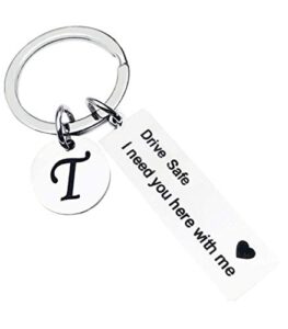 ikanoo drive safe keychain 26 letter keychain drive safe i need you here with me gifts for husband dad boyfriend (t)