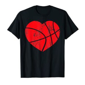 Basketball Heart Love Valentines Day Sport Player Coach Kids T-Shirt