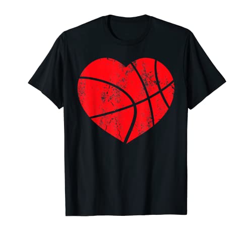 Basketball Heart Love Valentines Day Sport Player Coach Kids T-Shirt