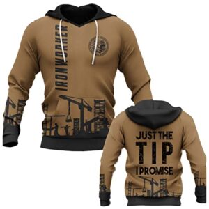 the ironworkers brown 3d print all over hoodie pullover pockets long sleeve hoodie sweatshirt for men boys