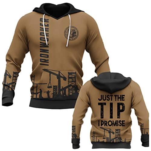 The Ironworkers Brown 3D Print All Over Hoodie Pullover Pockets Long Sleeve Hoodie Sweatshirt for Men Boys