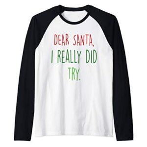 Dear Santa Funny Cute Christmas Raglan Baseball Tee