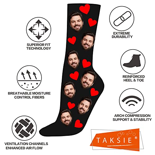 Taksie Custom Face Socks with Picture, Personalized Socks with Photo Customized Unisex Funny Crew Sock Gifts for Men Women