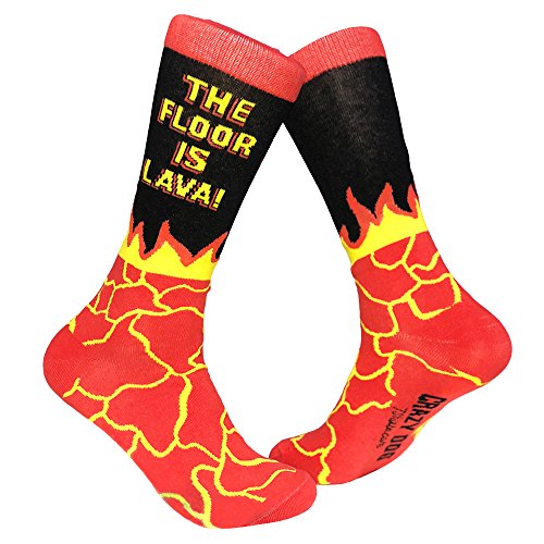 The Floor Is Lava Socks Funny Novelty Crazy Fun Gift for Him Sarcastic Saying (Red) - Mens (7-12)