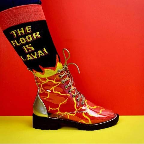 The Floor Is Lava Socks Funny Novelty Crazy Fun Gift for Him Sarcastic Saying (Red) - Mens (7-12)