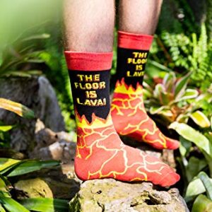 The Floor Is Lava Socks Funny Novelty Crazy Fun Gift for Him Sarcastic Saying (Red) - Mens (7-12)