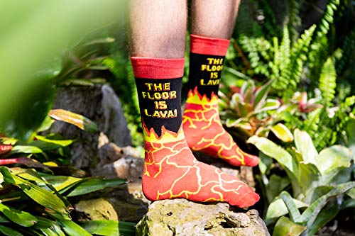 The Floor Is Lava Socks Funny Novelty Crazy Fun Gift for Him Sarcastic Saying (Red) - Mens (7-12)