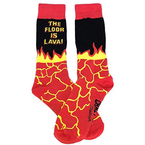 The Floor Is Lava Socks Funny Novelty Crazy Fun Gift for Him Sarcastic Saying (Red) - Mens (7-12)