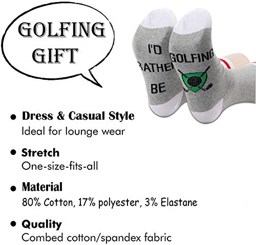 TSOTMO 2 Pairs Golfing Gift I'D Rather Be Golfing Socks For Men Golf Lovers Gift Novelty Crew Socks Gifts For Father’s Day (Golfing Grey)