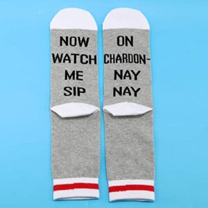 JXGZSO 2 Pairs Wine Gift Wine Lover Socks Now Watch Me Sip On Chardon-Nay Nay Socks Wine Tasting Socks Party Drinking Gift (On Chardon-Nay Nay)