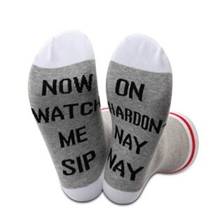 JXGZSO 2 Pairs Wine Gift Wine Lover Socks Now Watch Me Sip On Chardon-Nay Nay Socks Wine Tasting Socks Party Drinking Gift (On Chardon-Nay Nay)