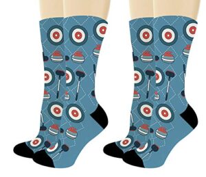 thiswear curling sport gifts ice curling set of socks unisex winter olympics socks 2-pairs novelty crew socks