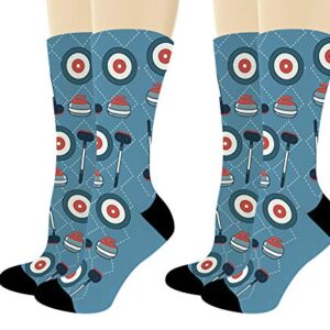 ThisWear Curling Sport Gifts Ice Curling Set of Socks Unisex Winter Olympics Socks 2-Pairs Novelty Crew Socks