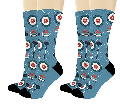 ThisWear Curling Sport Gifts Ice Curling Set of Socks Unisex Winter Olympics Socks 2-Pairs Novelty Crew Socks