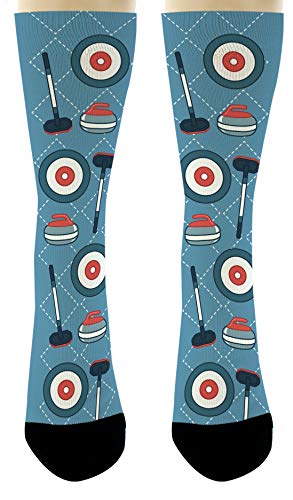 ThisWear Curling Sport Gifts Ice Curling Set of Socks Unisex Winter Olympics Socks 2-Pairs Novelty Crew Socks