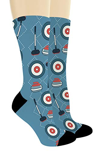 ThisWear Curling Sport Gifts Ice Curling Set of Socks Unisex Winter Olympics Socks 2-Pairs Novelty Crew Socks