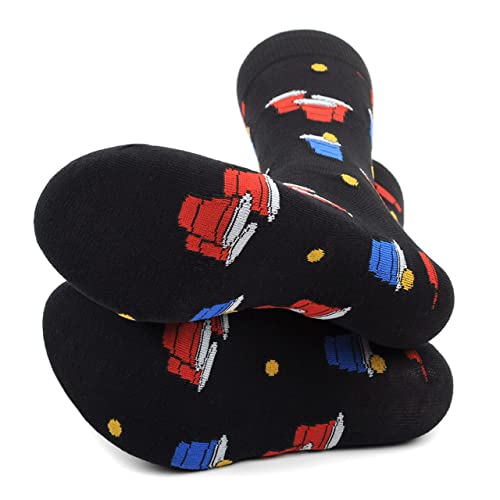 Urban Peacock Men's Novelty Fun Crew Socks - Multiple Patterns! (Beer Pong - Black, 1 Pair)