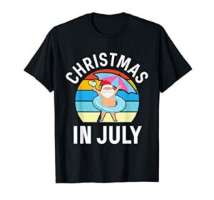 christmas in july funny beach summer santa t-shirt